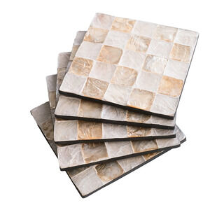 MELA MOTHER OF PEARL COASTERS SET OF 4 SHELL INLAY HOME DECOR NEW
